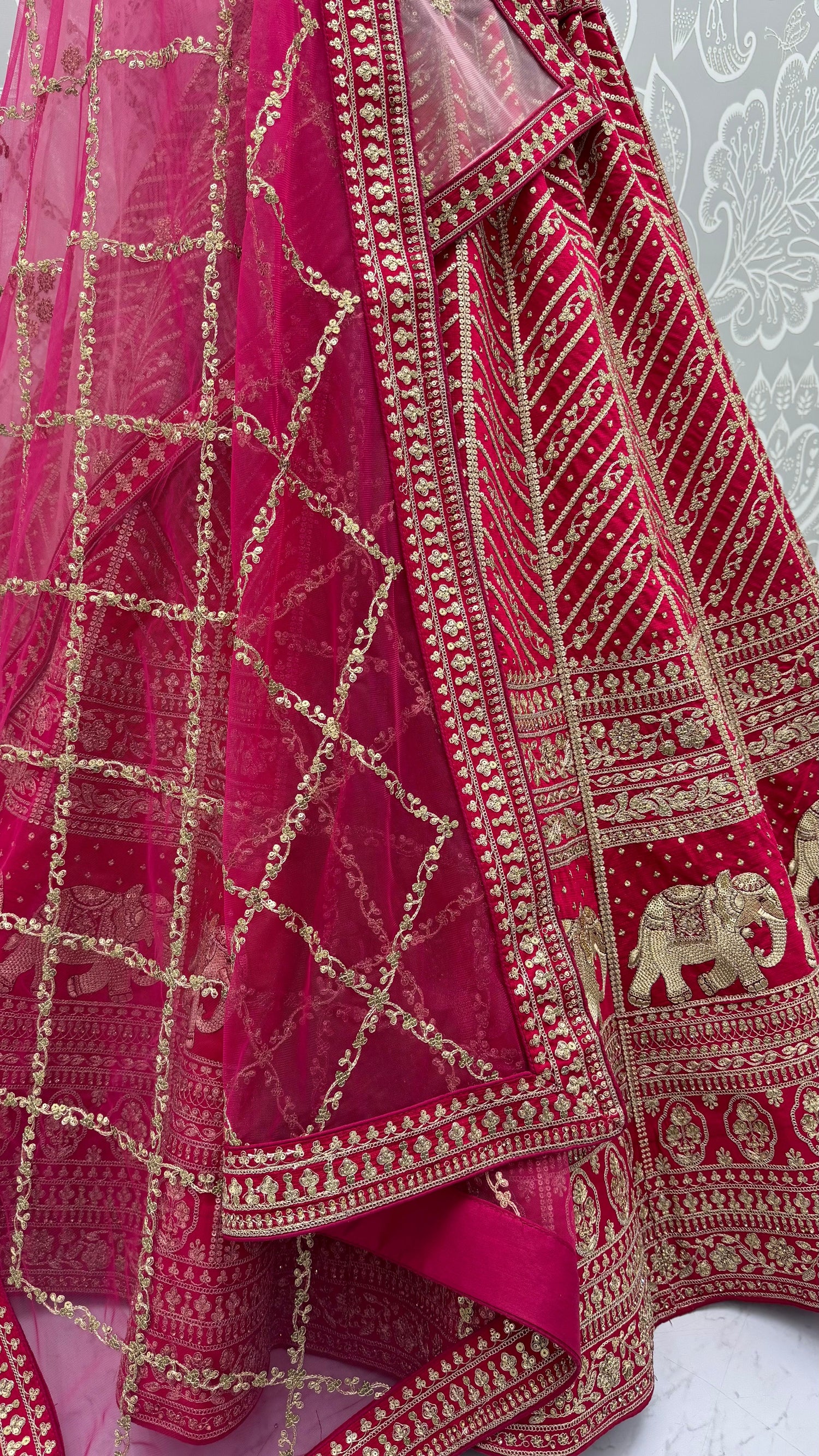 Rani Pink Pure Slubb Silk Premium Tatamie Zari Dori Embroidery Metalic Sequins Work Bridal Lehenga Choli