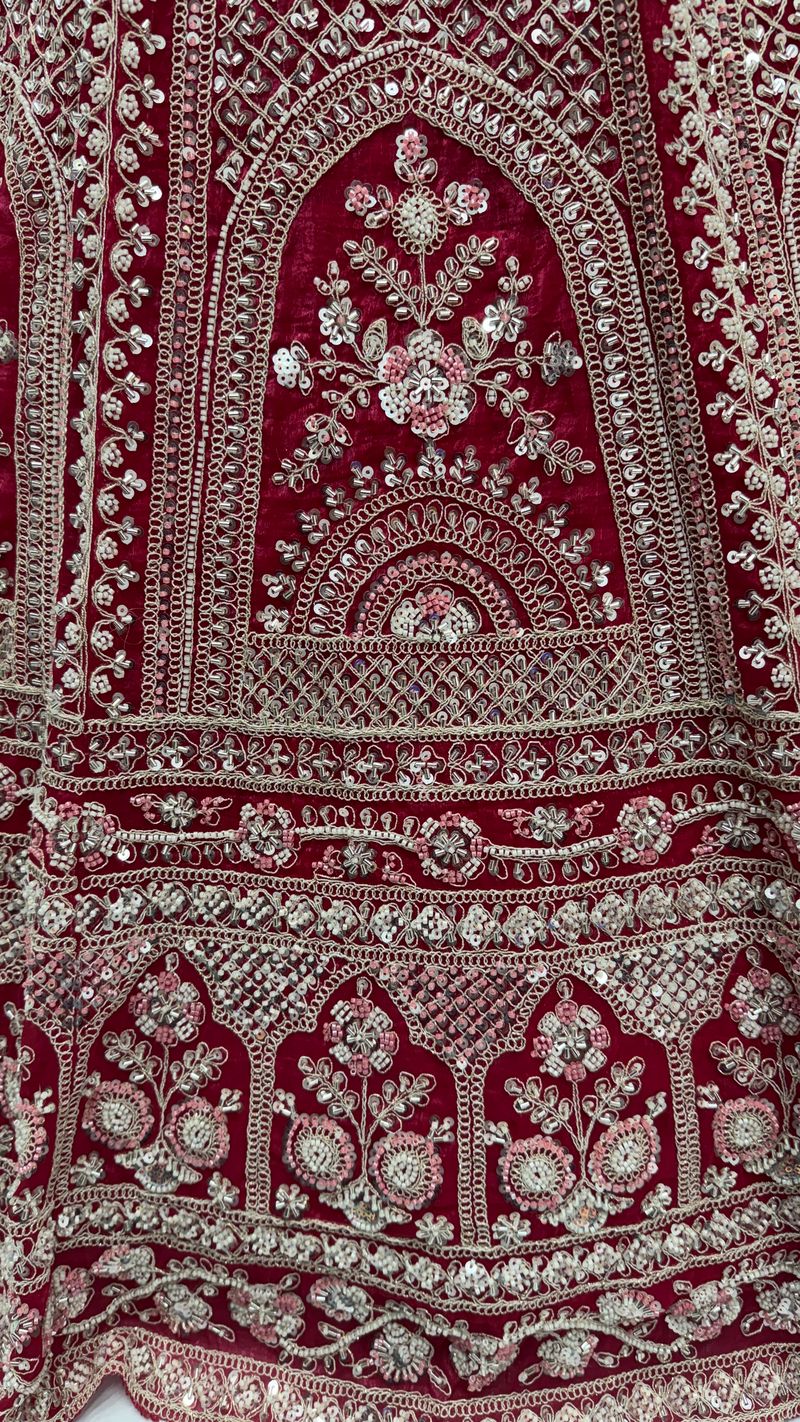 Red Pure Soft Satin Silk Heavy Embroidery Work Bridal Lehenga