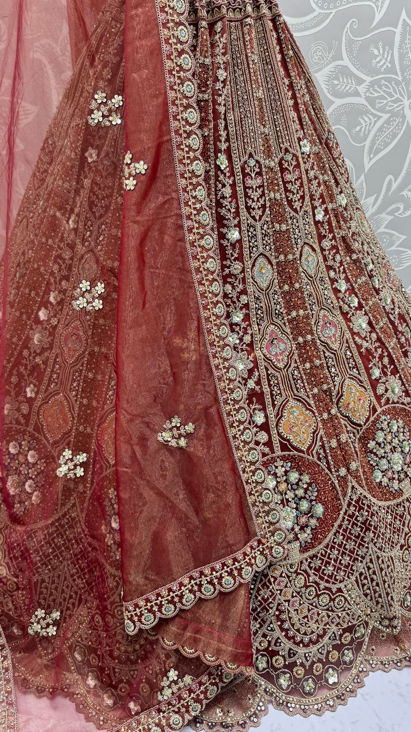 Cinnamon Pure Soft Orgenza Sequins Work Bridal Lehenga Choli
