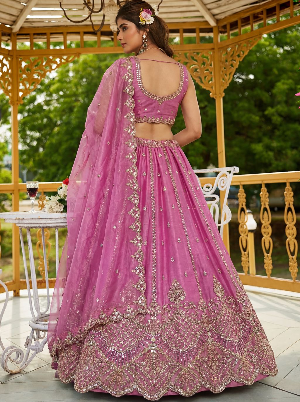 Pink Pure Soft Net Heavy Embroidery Work Bridal Lehenga