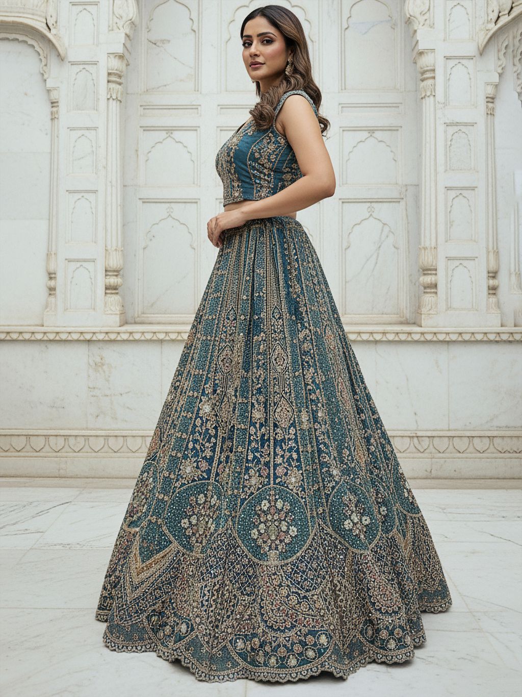 Firozi Pure Soft Orgenza Sequins Work Bridal Lehenga Choli
