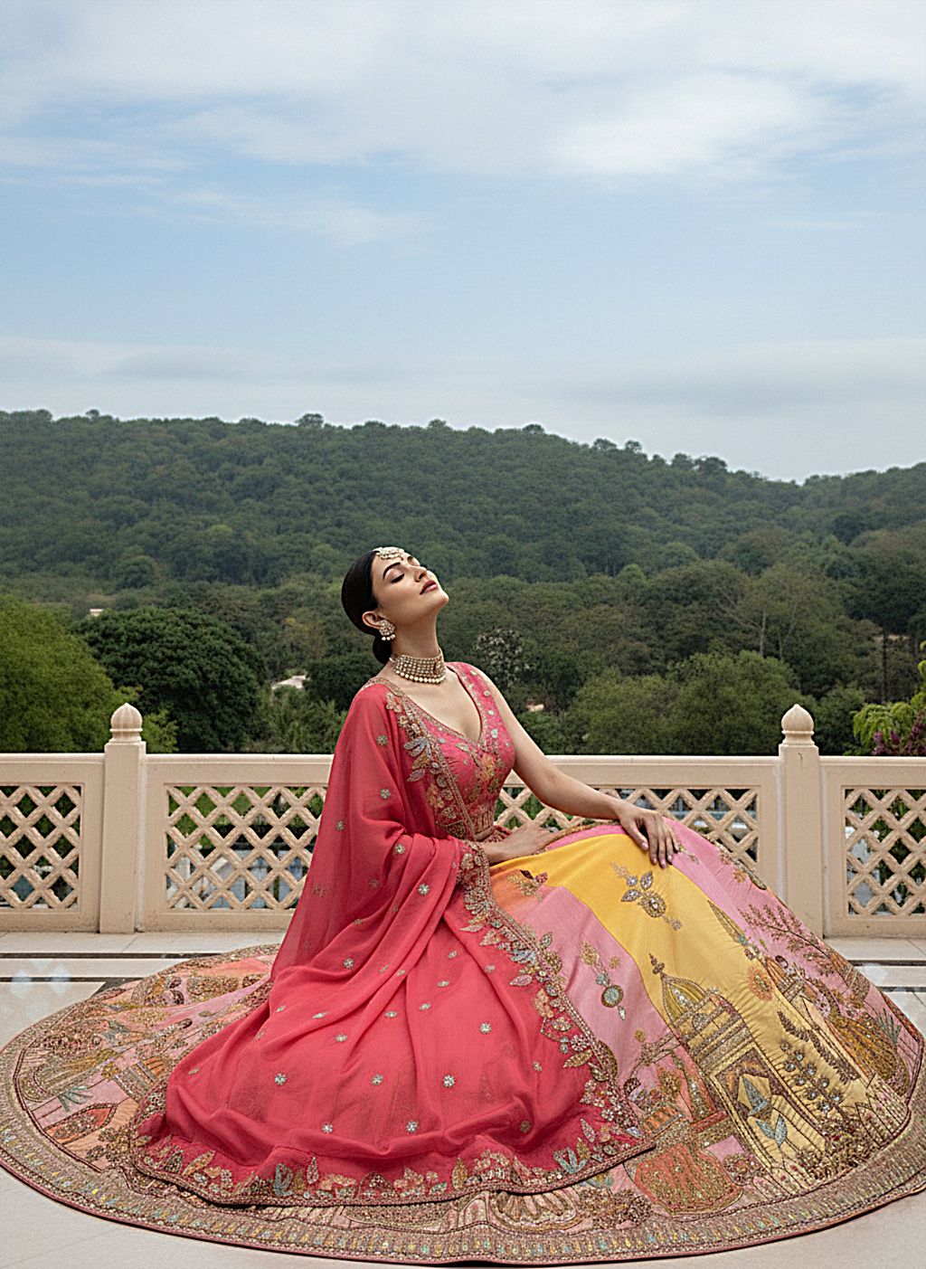 Multi Pink Pure Soft Silk Premium Bridal Lehenga Choli