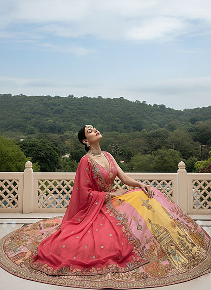 Multi Pink Pure Soft Silk Premium Bridal Lehenga Choli Wedding Lehenga Choli Anant Tex Exports Pvt.Ltd..
