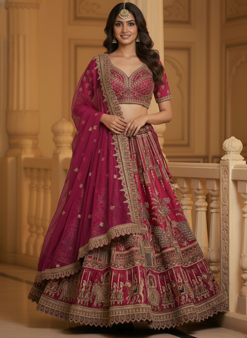 Rasberry Pink Pure Soft Silk Heavy Embroidery Work Bridal Lehenga