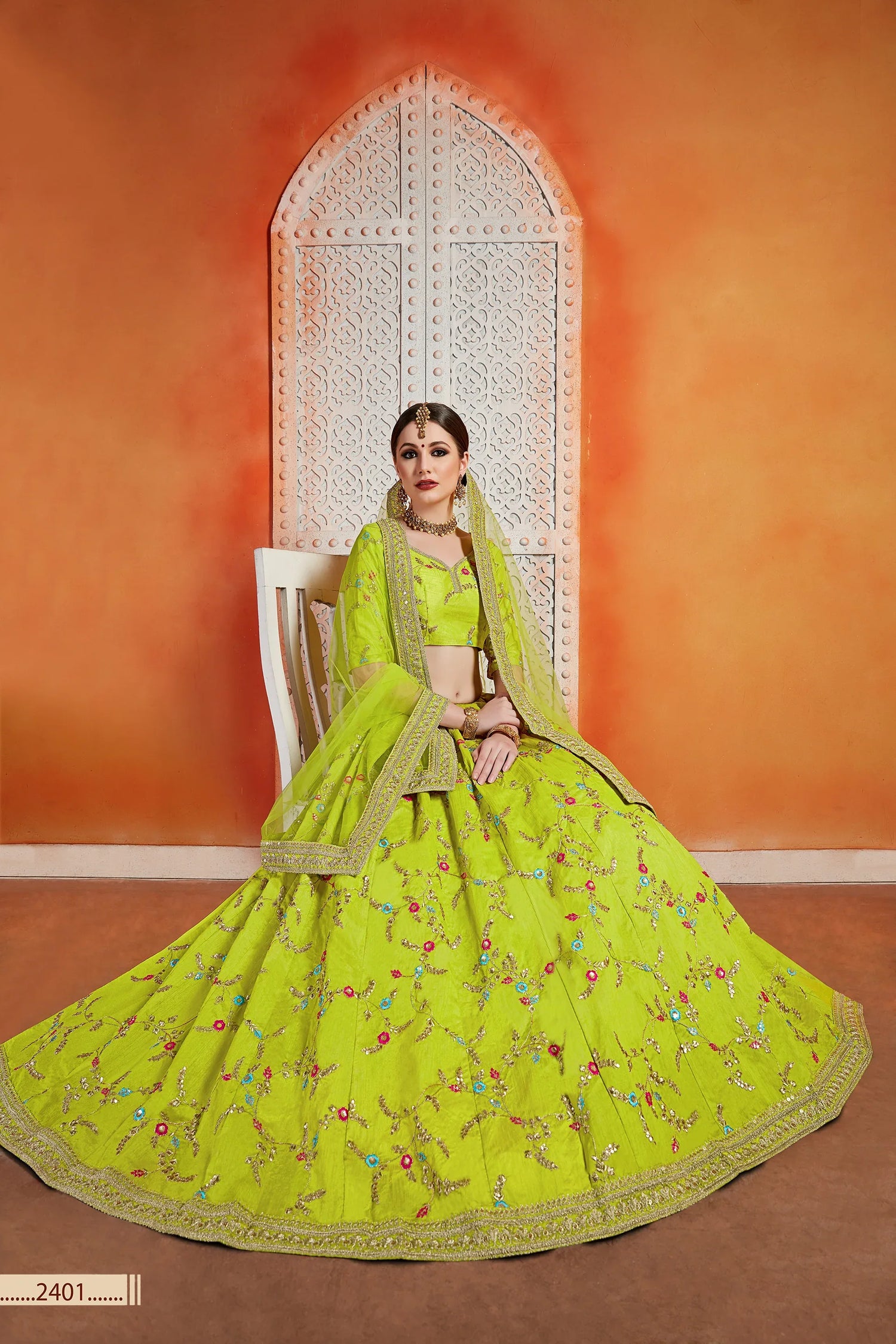 FLORAL VOL.3 NEON GREEN DESIGNER LEHENGA D.NO: 2401 Anant Tex Exports Private Limited
