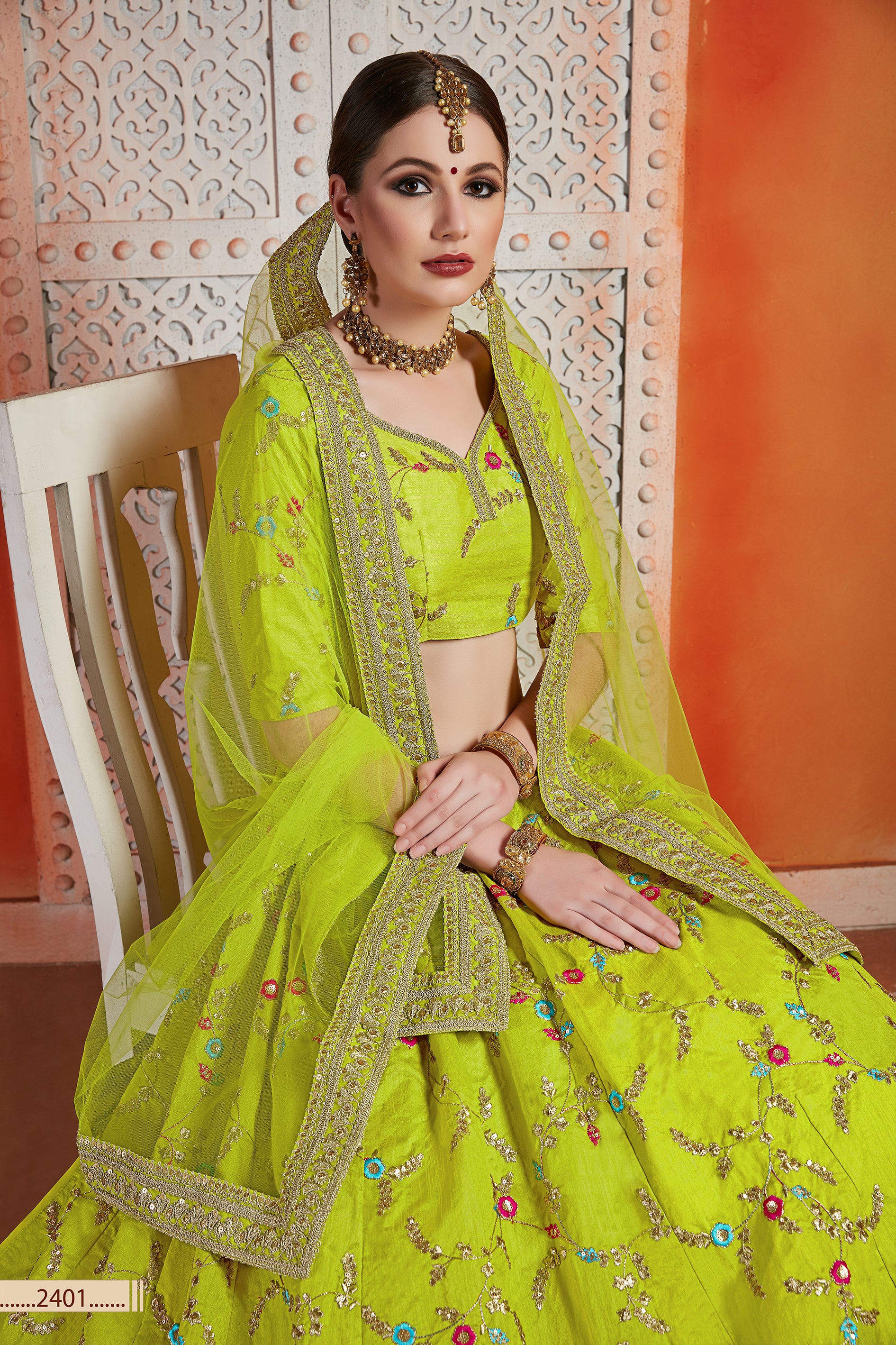 Neon Green Thread Wedding Lehenga Choli | Ethnic Plus