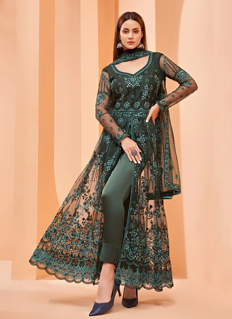 Alizeh Gul Bahaar Dark Green Heavy Embroidered Net Stylish Anarkali Gown Anant Tex Exports Private Limited
