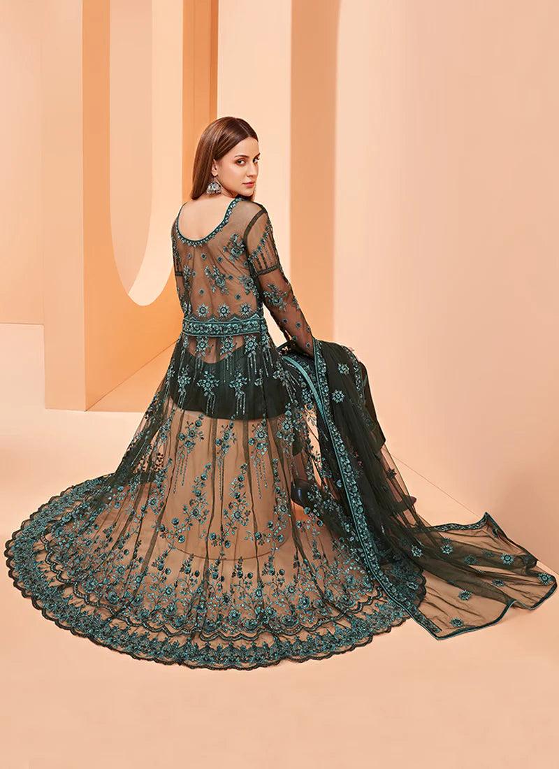 Alizeh Gul Bahaar Dark Green Heavy Embroidered Net Stylish Anarkali Gown Anant Tex Exports Private Limited
