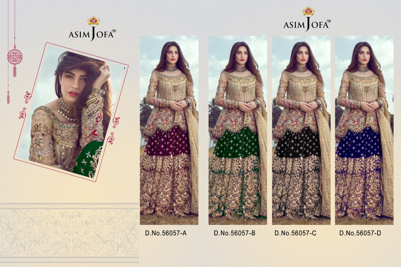 ASIM JOFA D NO 56057 A B C D BUTTERFLY NET WITH HEAVY EMBROIDERY SUIT Anant Tex Exports Private Limited