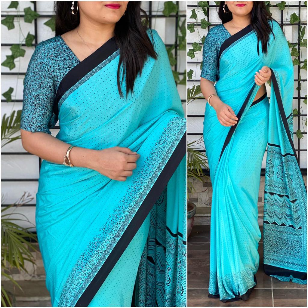 Silk Crape Uniform Printed Saree Anantexports