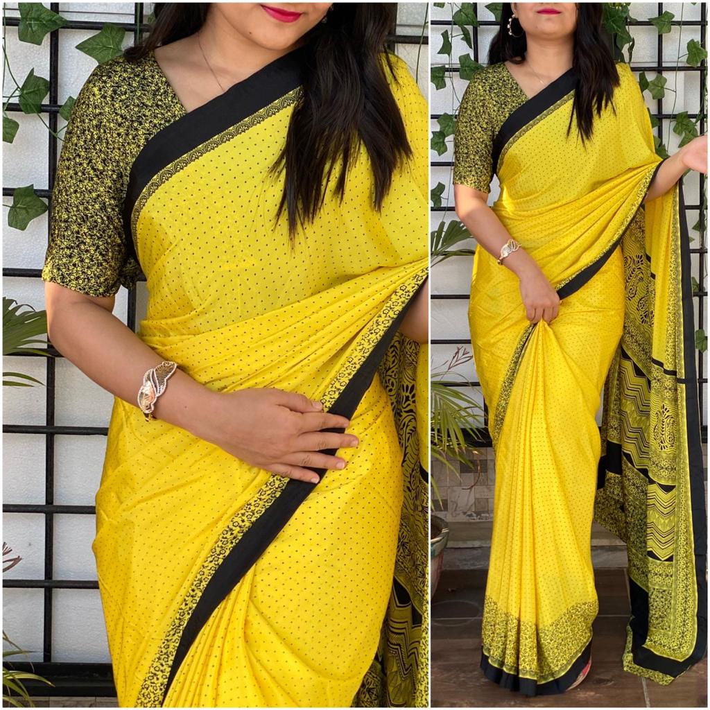 Silk Crape Uniform Printed Saree Anantexports