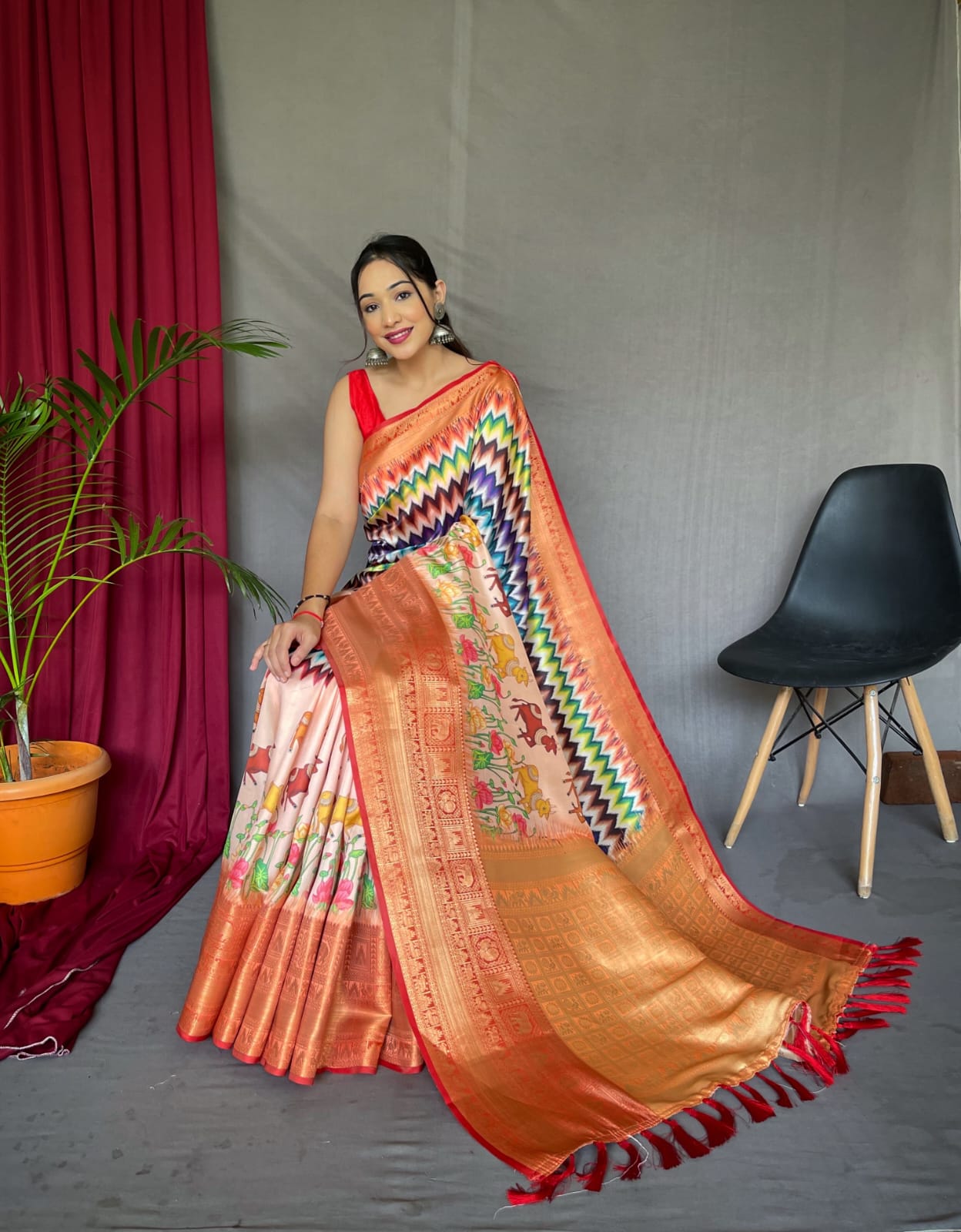 Pure kanchipuram Kalamkari Digital printed saree Anantexports