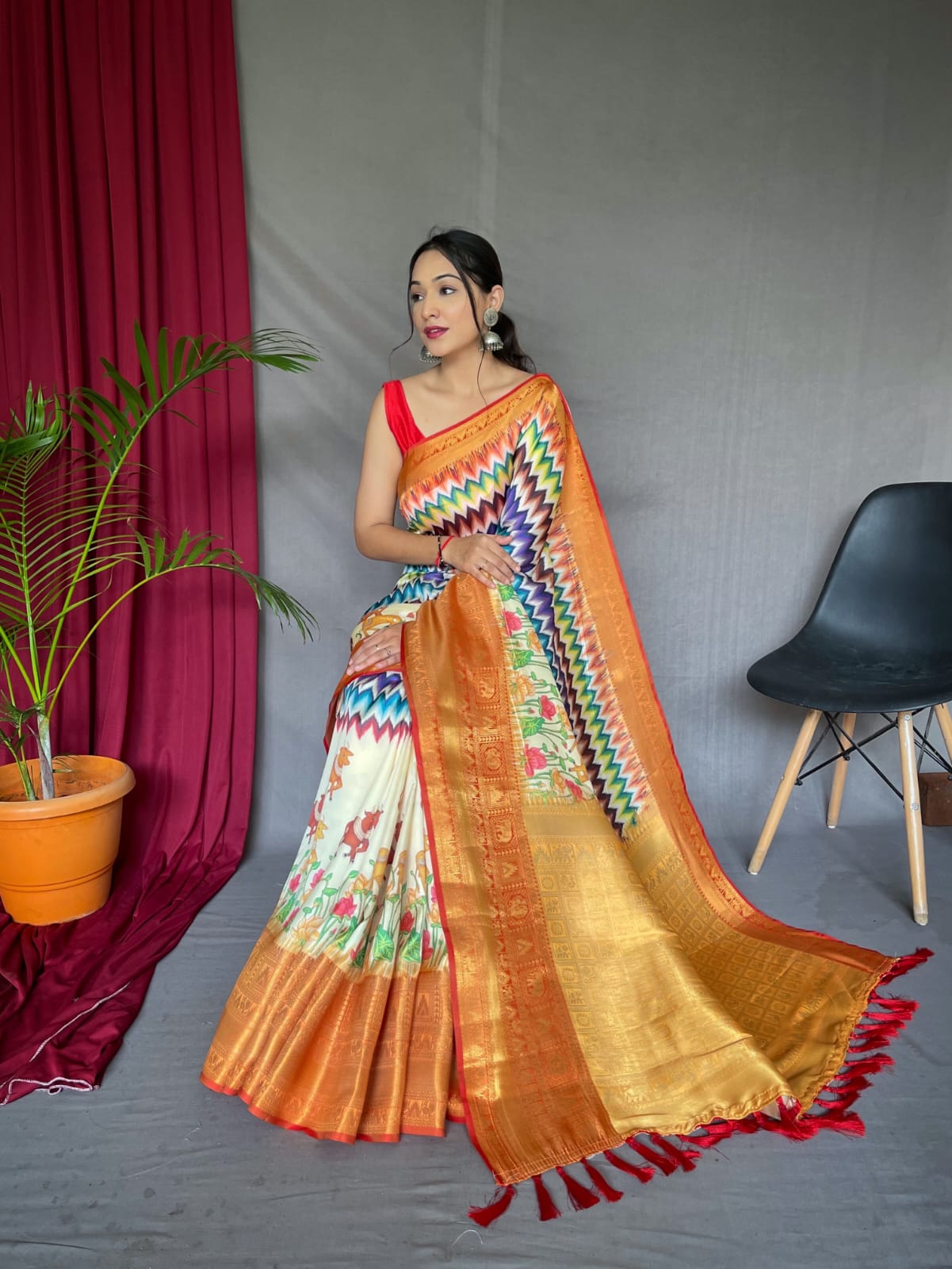 Pure kanchipuram Kalamkari Digital printed saree Anantexports