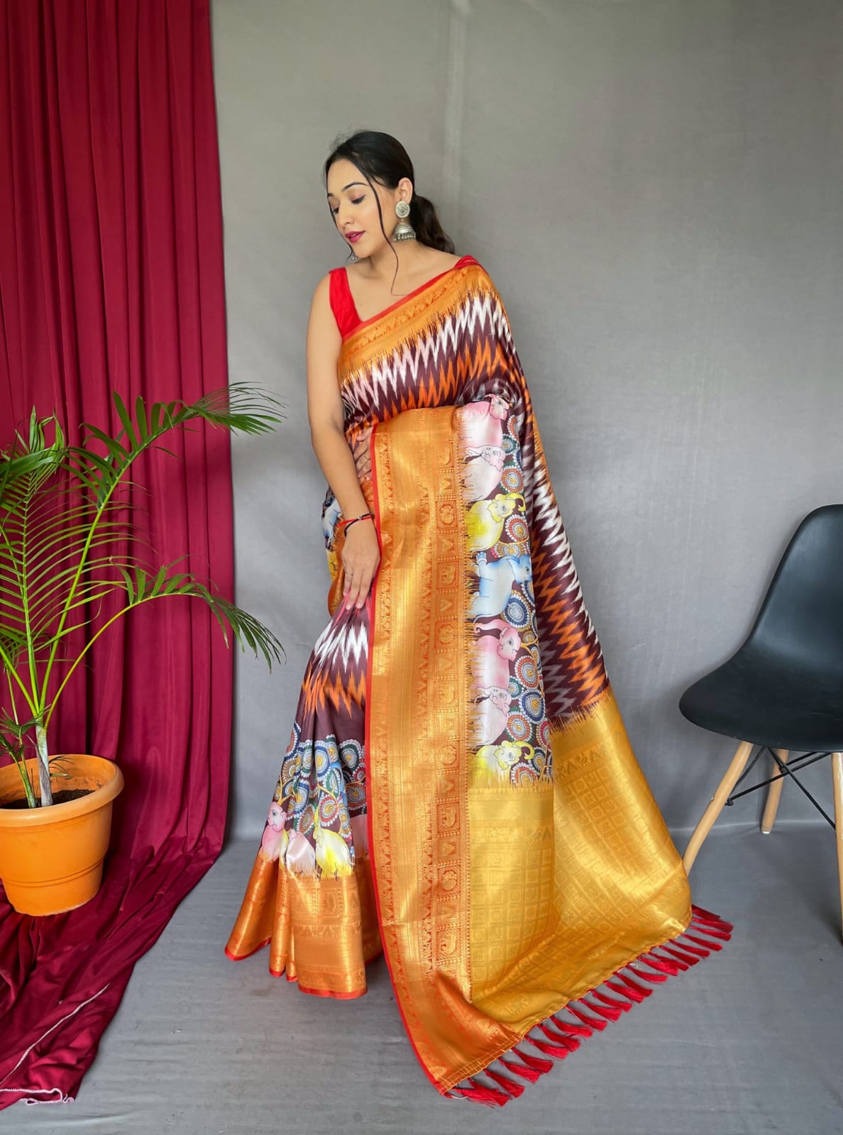 Pure kanchipuram Kalamkari Digital printed saree Anantexports