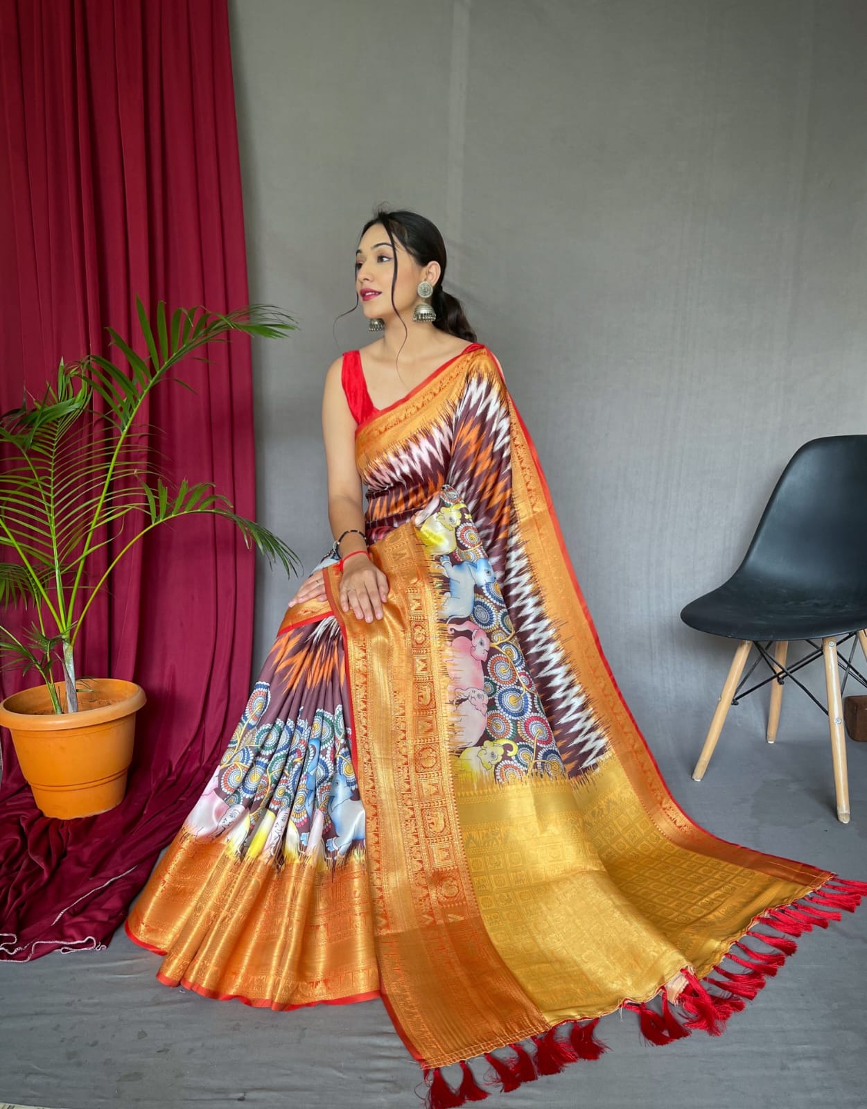 Pure kanchipuram Kalamkari Digital printed saree Anantexports