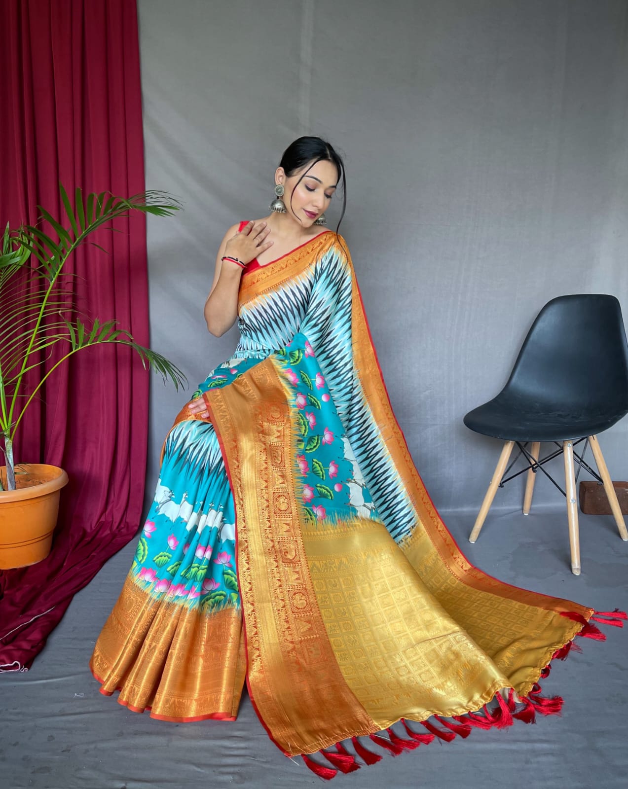 Pure kanchipuram Kalamkari Digital printed saree Anantexports