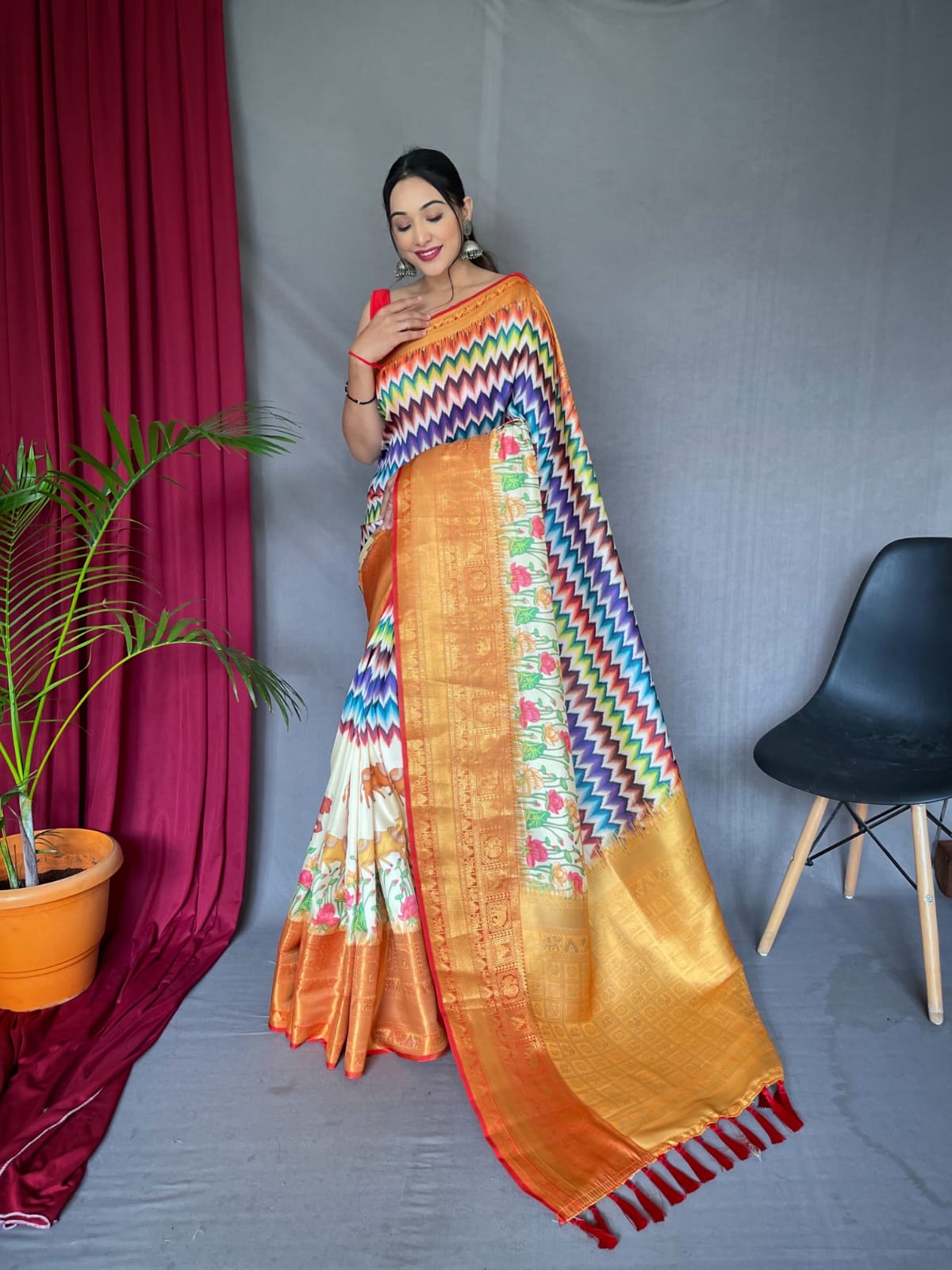 Pure kanchipuram Kalamkari Digital printed saree Anantexports
