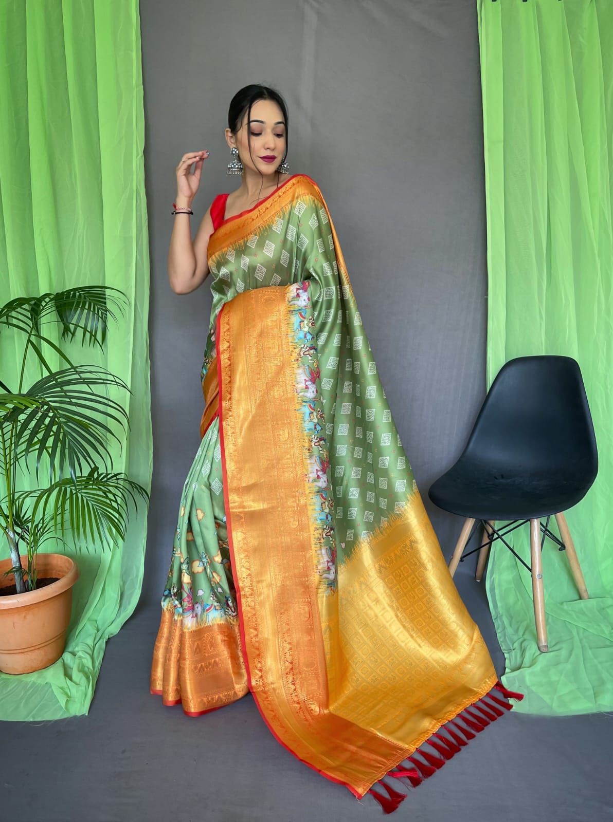 Pure kanchipuram Kalamkari Digital printed saree Anantexports