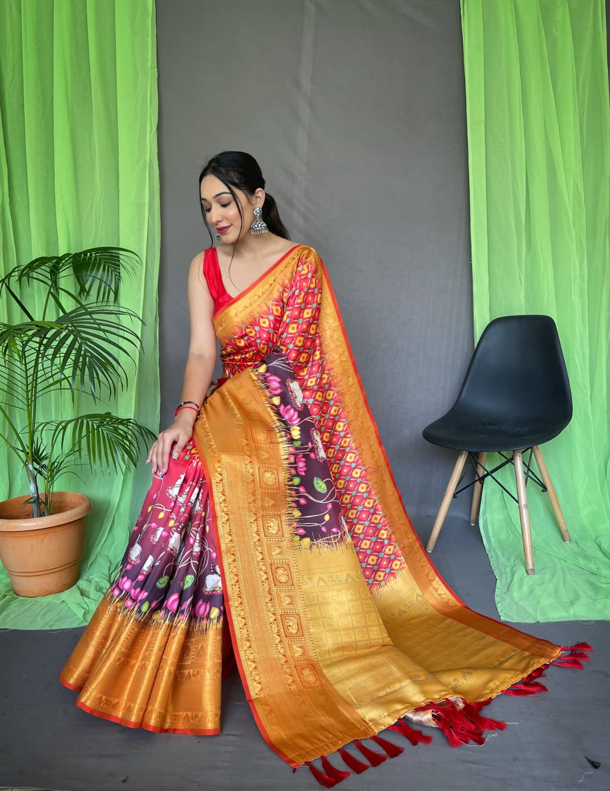Pure kanchipuram Kalamkari Digital printed saree Anantexports
