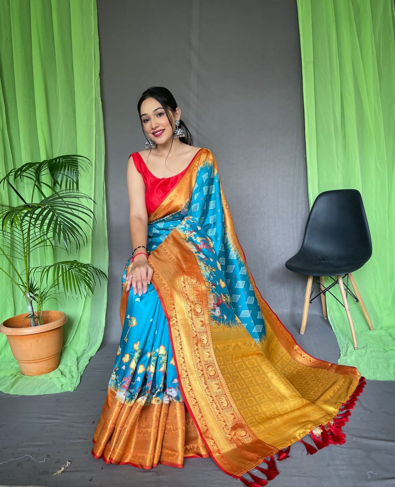 Pure kanchipuram Kalamkari Digital printed saree Anantexports