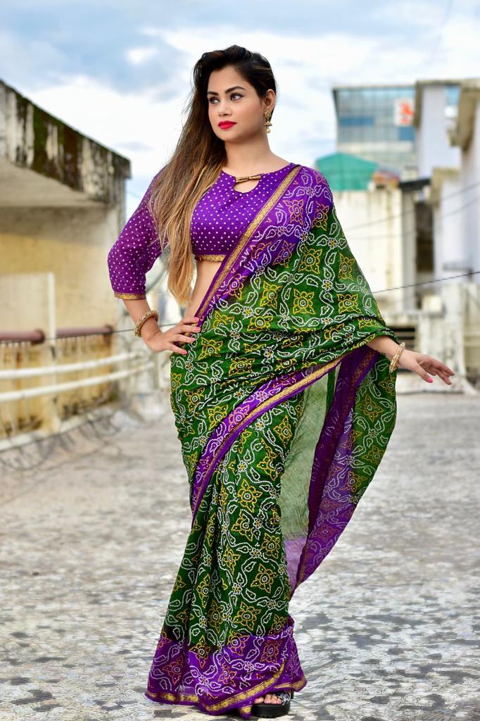 Beautiful Manjri Block Print Bandhani Saree Anantexports