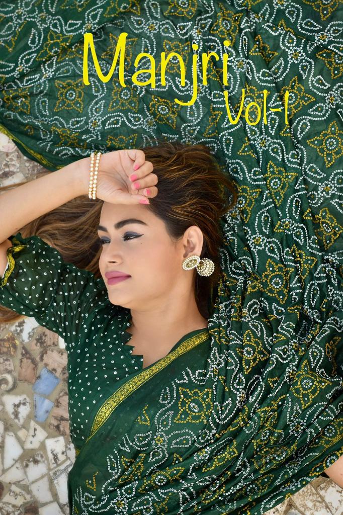 Beautiful Manjri Block Print Bandhani Saree Anantexports