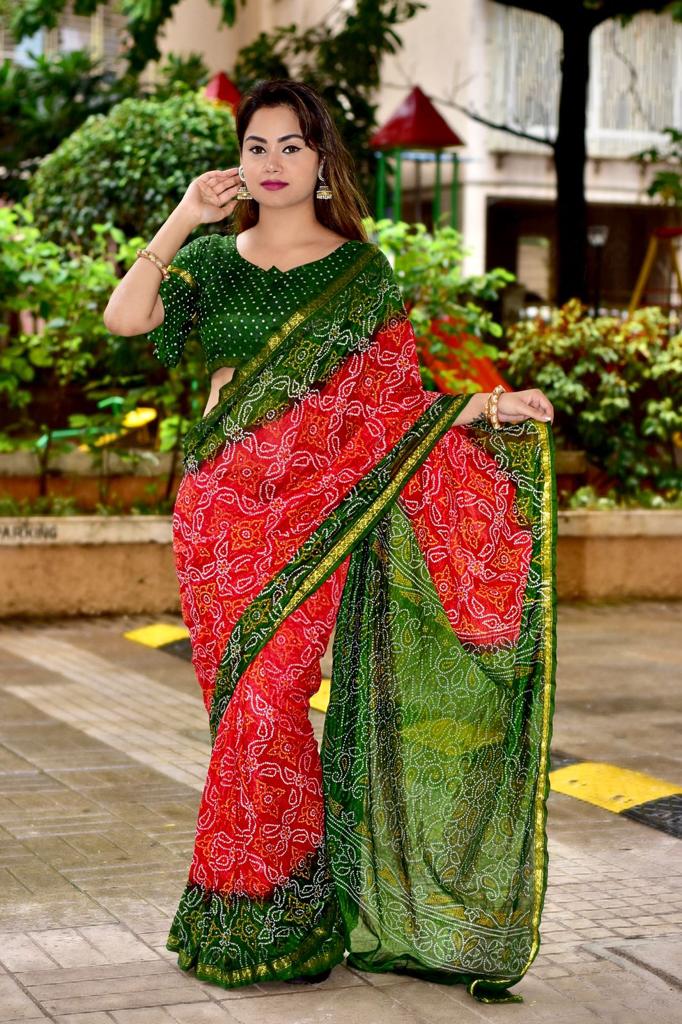 Beautiful Manjri Block Print Bandhani Saree Anantexports