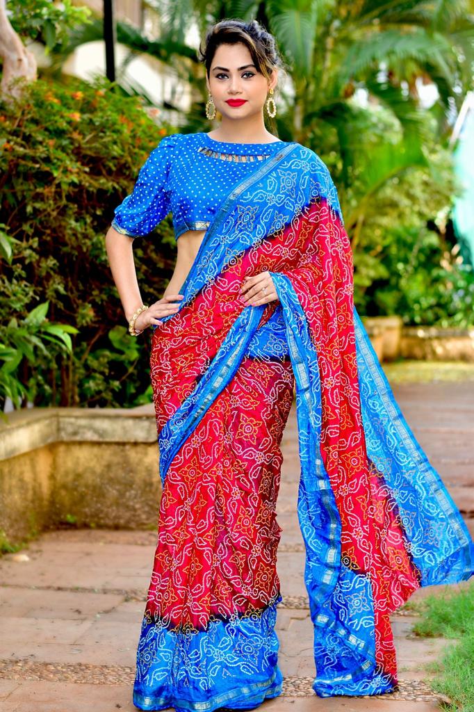 Beautiful Manjri Block Print Bandhani Saree Anantexports