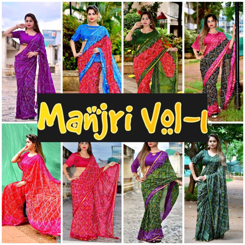 Beautiful Manjri Block Print Bandhani Saree Anantexports