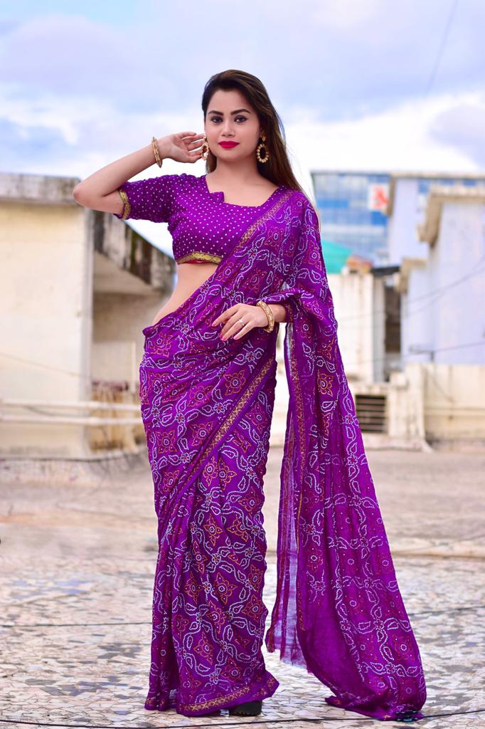 Beautiful Manjri Block Print Bandhani Saree Anantexports