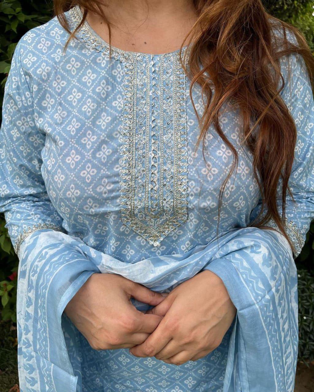 Beutiful Winter Pastel Colored Handblock Printed Kurti Pant Set  Anant Tex Exports Private Limited