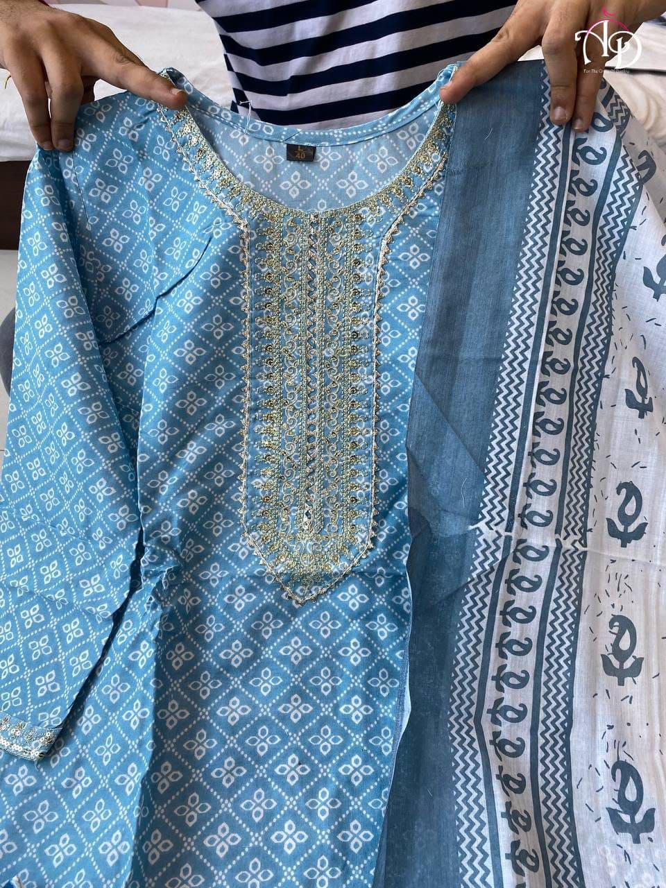 Beutiful Winter Pastel Colored Handblock Printed Kurti Pant Set  Anant Tex Exports Private Limited