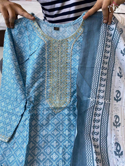 Beutiful Winter Pastel Colored Handblock Printed Kurti Pant Set  Anant Tex Exports Private Limited