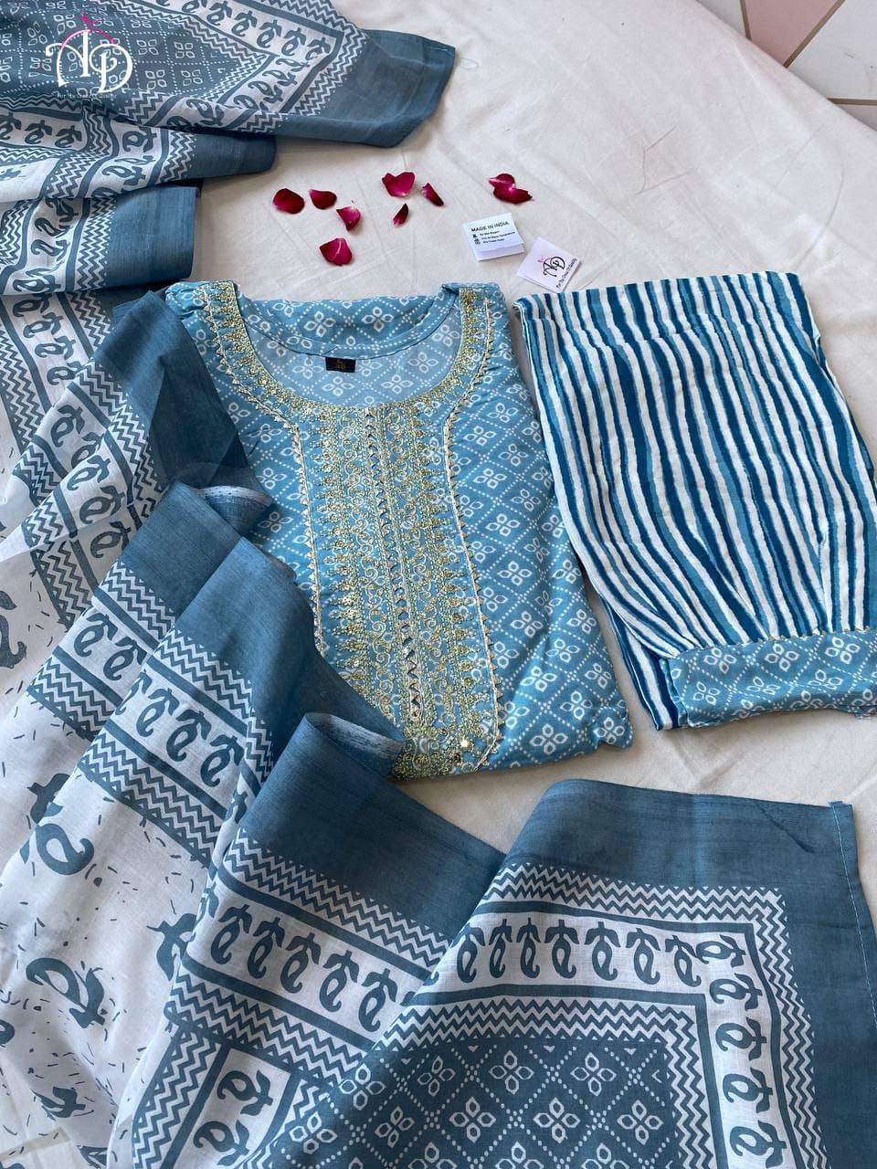 Beutiful Winter Pastel Colored Handblock Printed Kurti Pant Set  Anant Tex Exports Private Limited