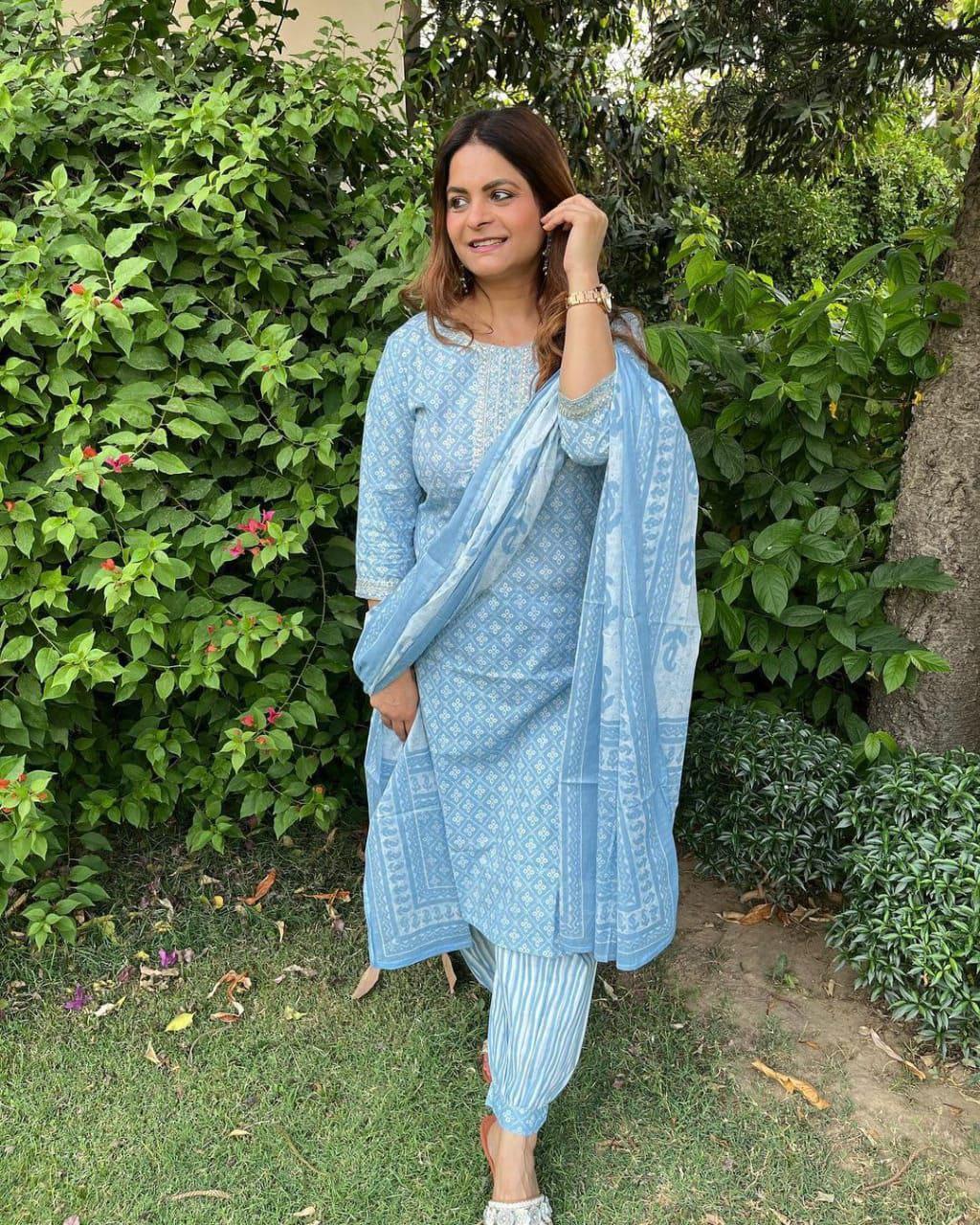 Beutiful Winter Pastel Colored Handblock Printed Kurti Pant Set  Anant Tex Exports Private Limited