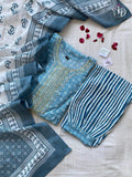 Beutiful Winter Pastel Colored Handblock Printed Kurti Pant Set  Anant Tex Exports Private Limited