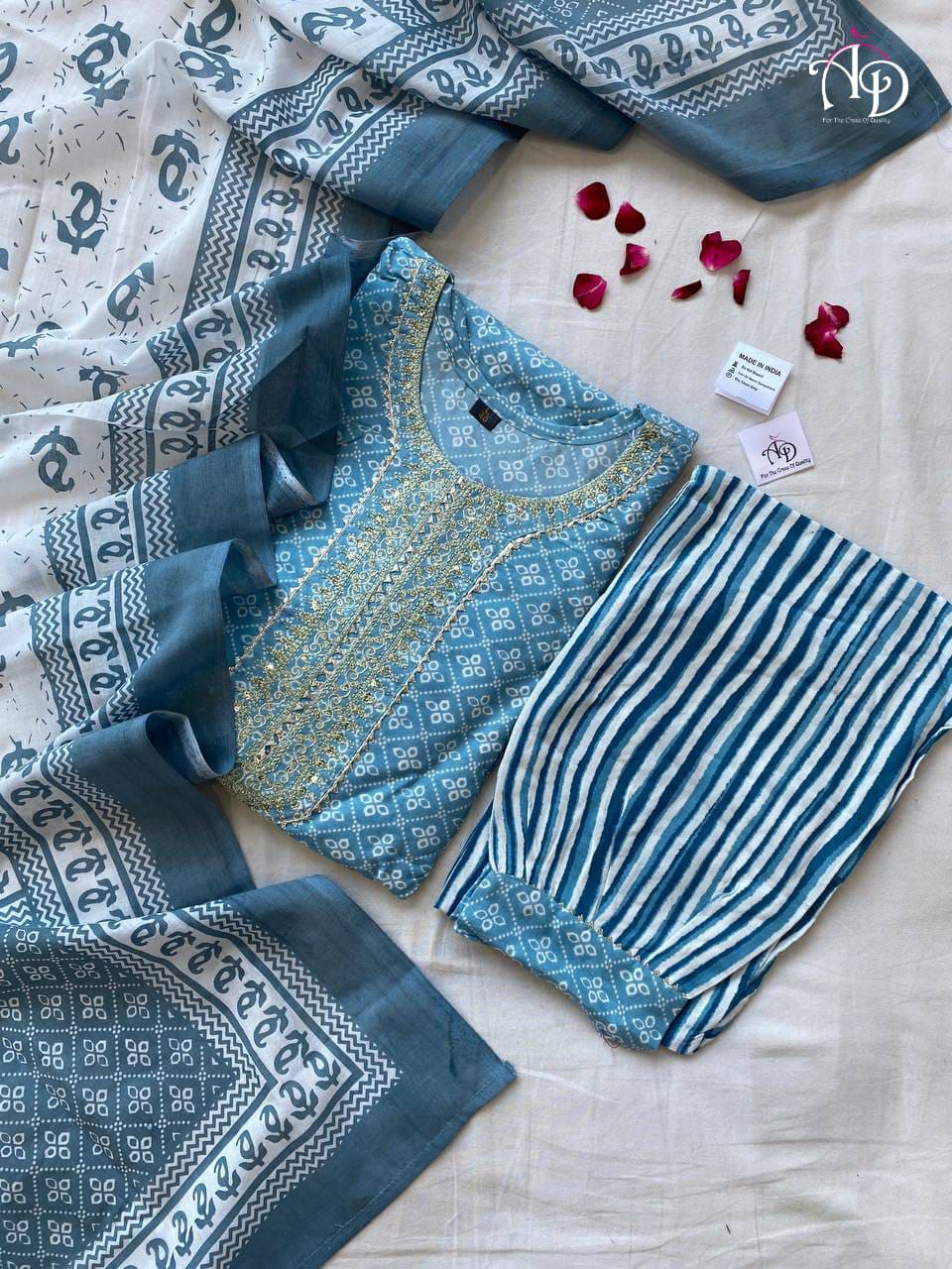 Beutiful Winter Pastel Colored Handblock Printed Kurti Pant Set  Anant Tex Exports Private Limited