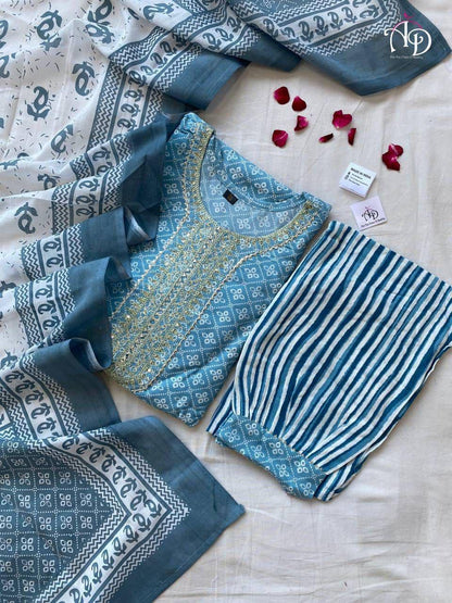 Beutiful Winter Pastel Colored Handblock Printed Kurti Pant Set  Anant Tex Exports Private Limited
