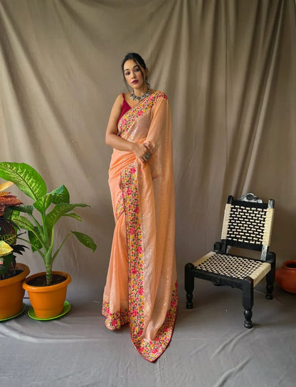Beautiful Designer Pure Georgate Sequence Saree Anant Tex Exports Private Limited