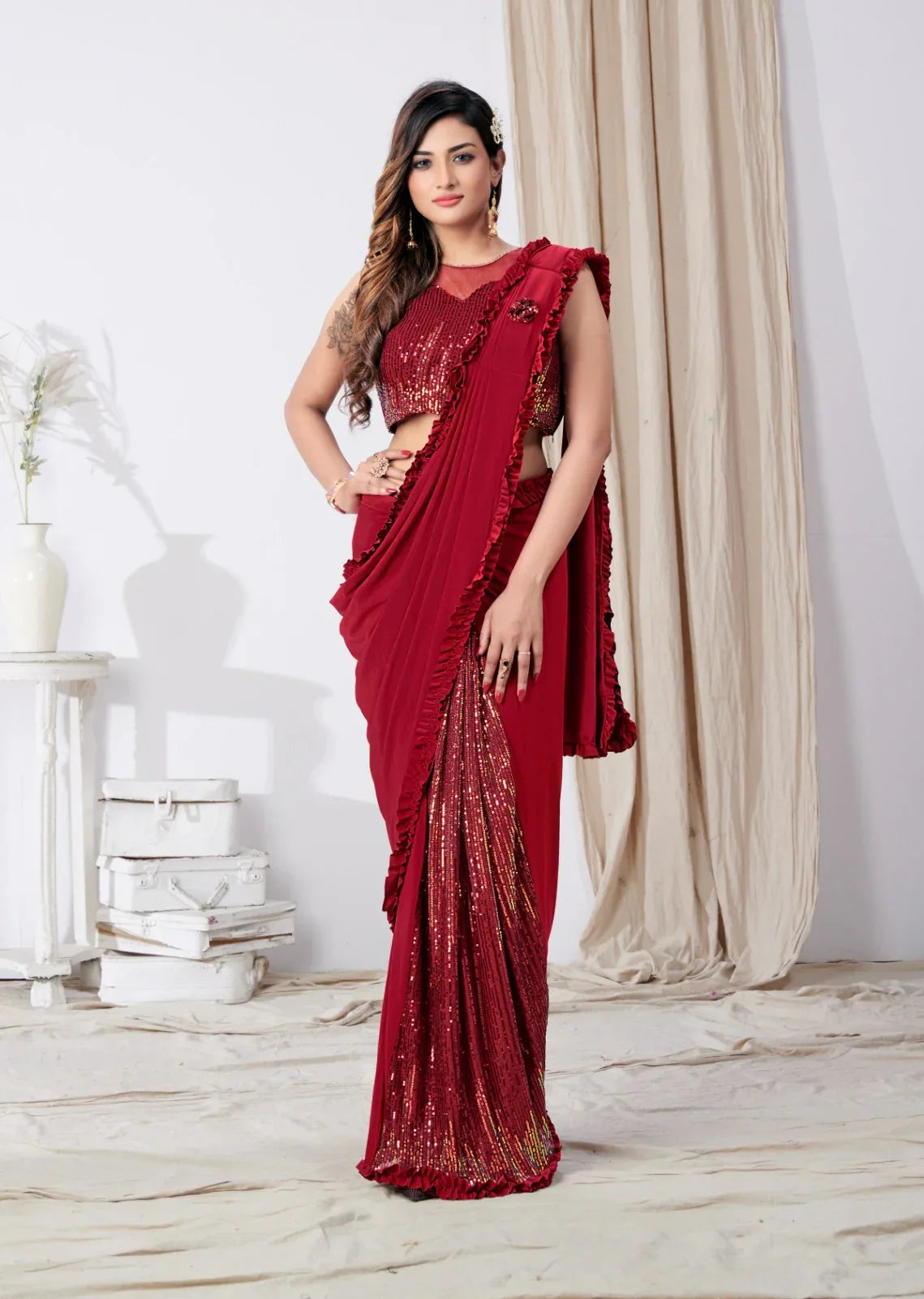 Partywear Designer Ready to Wear Saree Dno 101790 Anant Tex Exports Private Limited