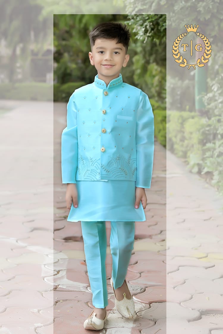 Party Wear Kids Kurta-Koti-Pyjama Set Anant Tex Exports Private Limited