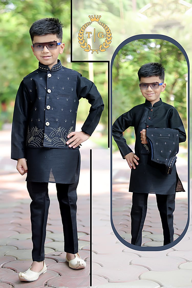 Party Wear Kids Kurta-Koti-Pyjama Set Anant Tex Exports Private Limited