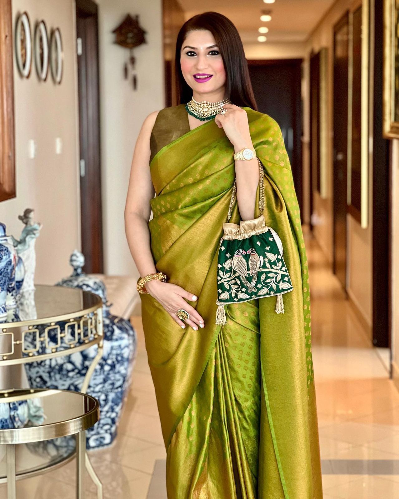 Lichi Silk Banarasi Saree Anantexports