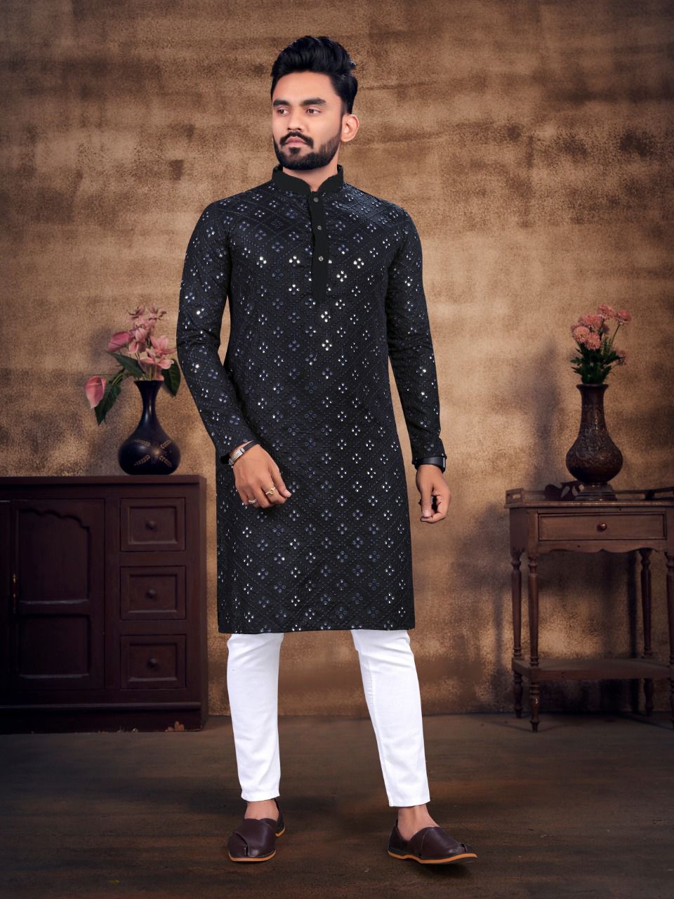 Embroidery Mirror Work Kurta Pajama Anantexports