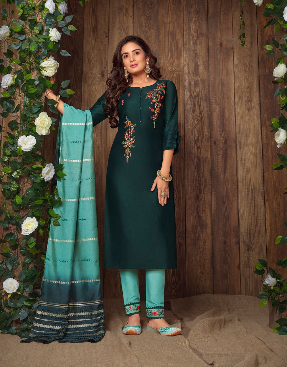 LILY AND LALI MADHVI MASLINE KURTI WITH BOTTOM AND DUPATTA Anantexports