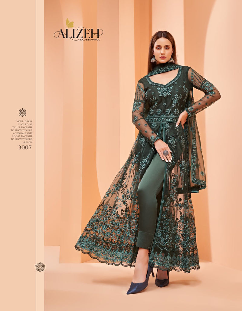 Alizeh Gul Bahaar Dark Green Heavy Embroidered Net Stylish Anarkali Gown Anant Tex Exports Private Limited