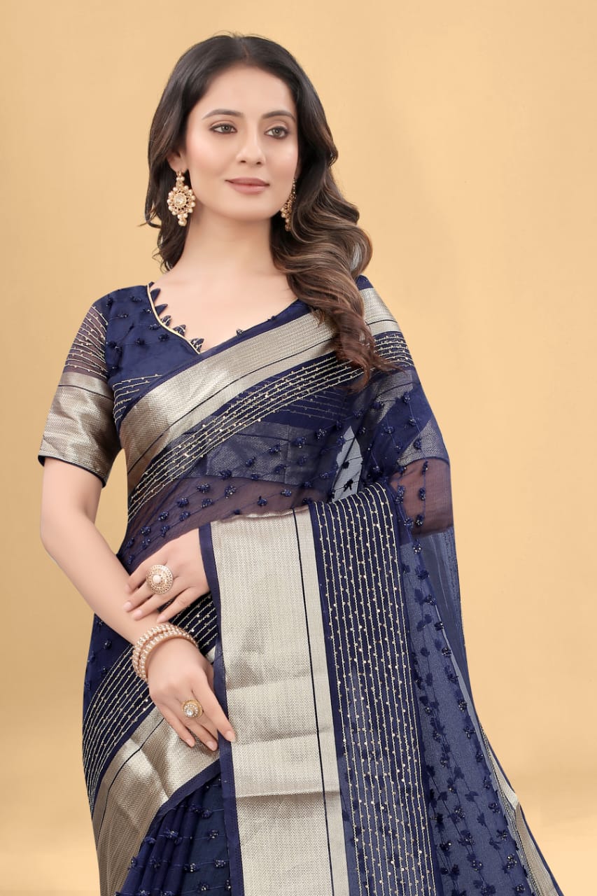 Pure Suprima Organza Silk Saree With Pompom+Sequence Anant Tex Exports Private Limited