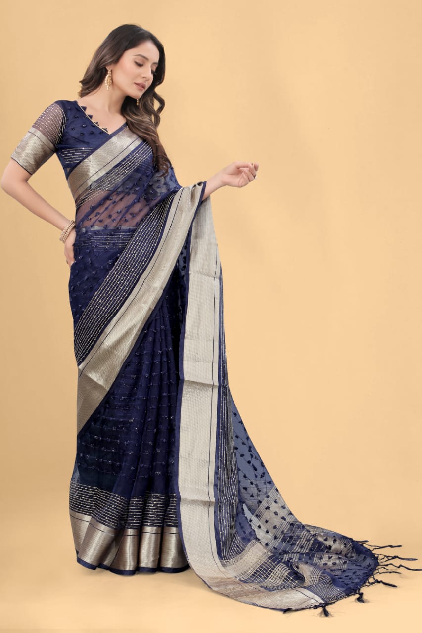 Pure Suprima Organza Silk Saree With Pompom+Sequence Anant Tex Exports Private Limited
