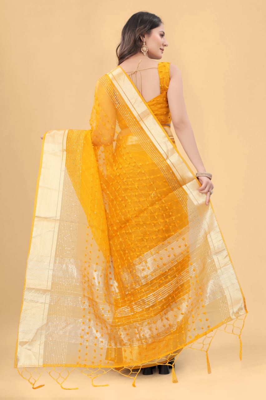 Pure Suprima Organza Silk Saree With Pompom+Sequence Anant Tex Exports Private Limited