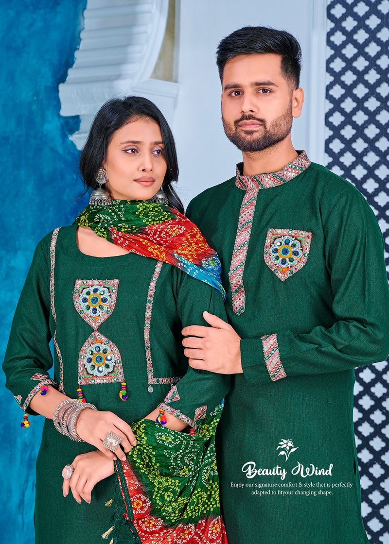 Navratri Special Couple combo of Kurta with Pajama & Kurti with Pants & Dupatta Dress Anant Tex Exports Private Limited